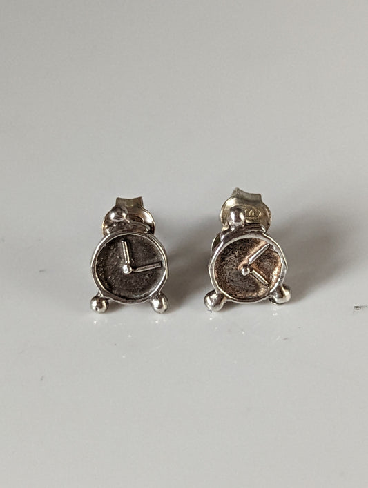 Silver Steed Alarm Clock Stud Earrings