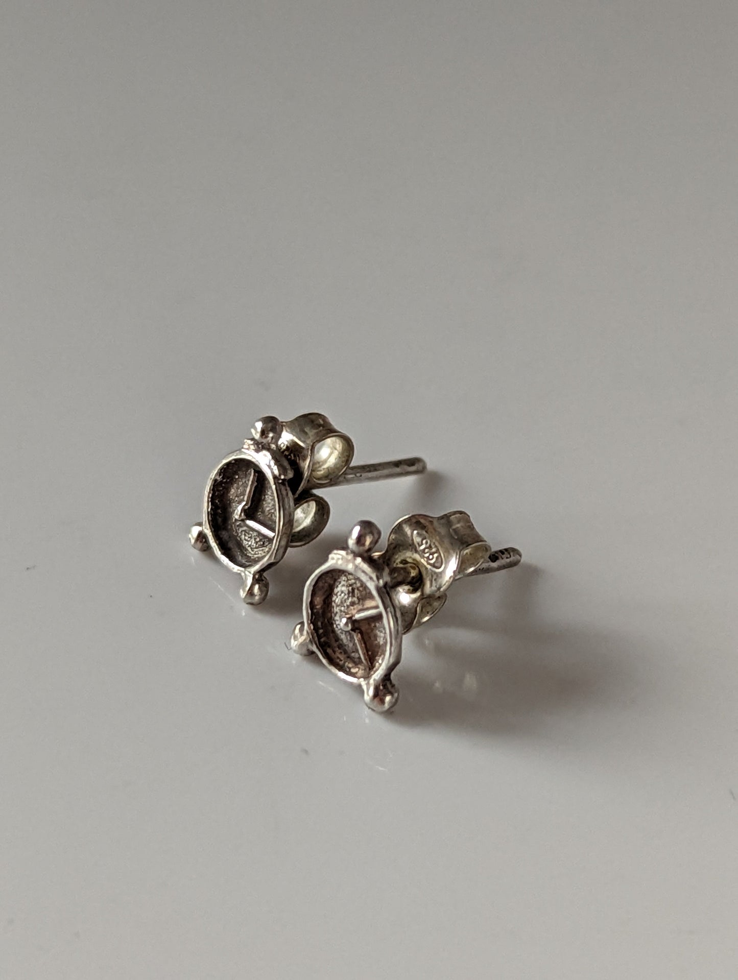 Silver Steed Alarm Clock Stud Earrings