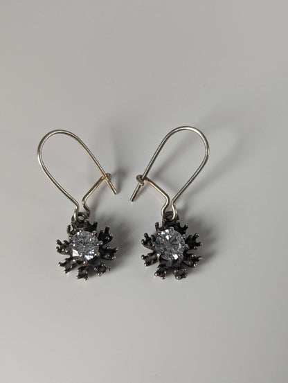 Silver Steed Crystal Sunflower Dropped Earrings