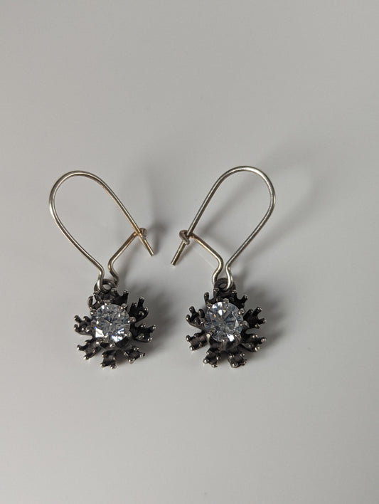 Silver Steed Crystal Sunflower Dropped Earrings