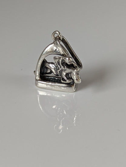 Silver Steed Jump Over a Stirrup, Stirrup & Jockey Silver Pendant