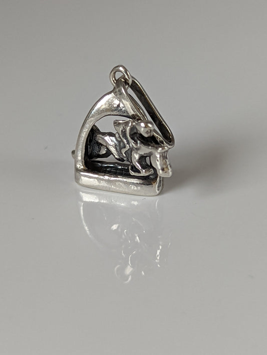Silver Steed Jump Over a Stirrup, Stirrup & Jockey Silver Pendant