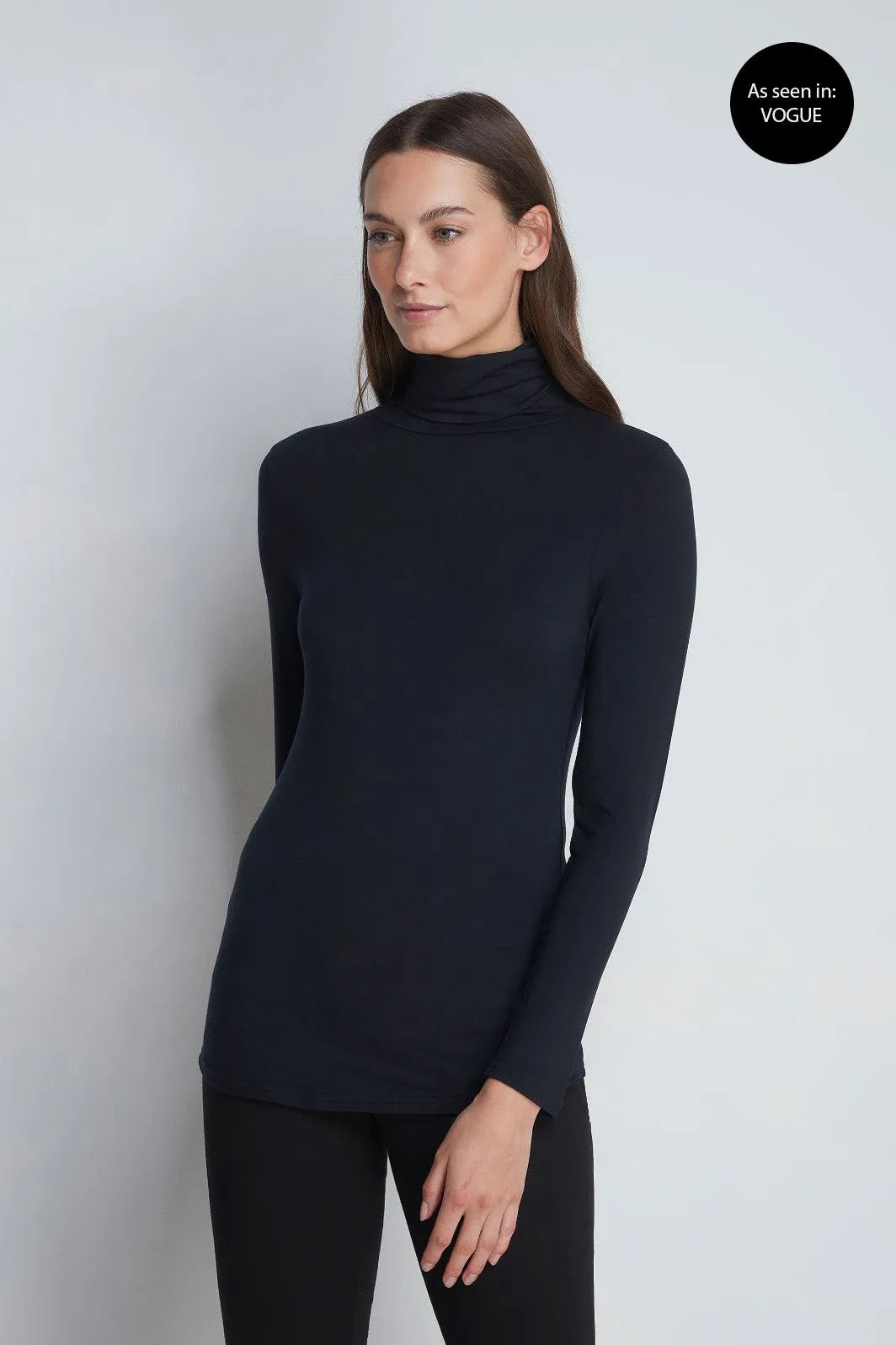 Timeless Women's Roll Neck TENCEL™ Micro Modal Top in rich colour, perfect for cooler weather layering, showcasing tailored fit and sophistication.