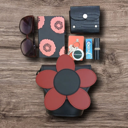 Interior shot of the red handmade leather barrel bag, demonstrating its spacious design and practical layout for carrying daily essentials with luxury and sophistication.