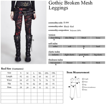 Punk Rave Lara Gothalyptic Black Mesh Distressed Leggings with Red Splatter - Size Up Recommended