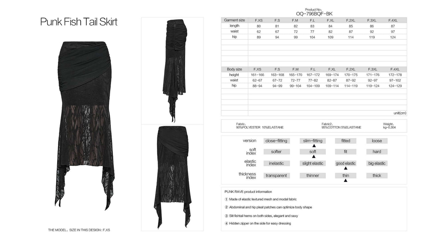 Close-up view of the Punk Rave Arti Fishtail Skirt's intricate pleating and hidden zipper details, illustrating the premium craftsmanship and stylish elegance.