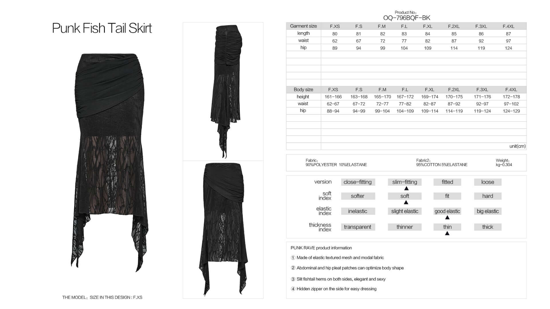 Close-up view of the Punk Rave Arti Fishtail Skirt's intricate pleating and hidden zipper details, illustrating the premium craftsmanship and stylish elegance.