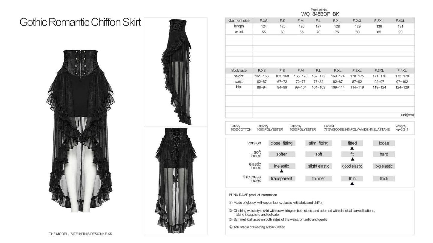 Elegant Gothic Punk Rave Dila skirt showcasing flowing chiffon and glossy twill fabric, designed for ultimate comfort and style