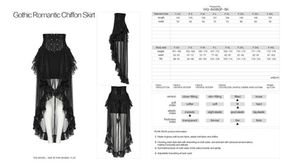 Elegant Gothic Punk Rave Dila skirt showcasing flowing chiffon and glossy twill fabric, designed for ultimate comfort and style