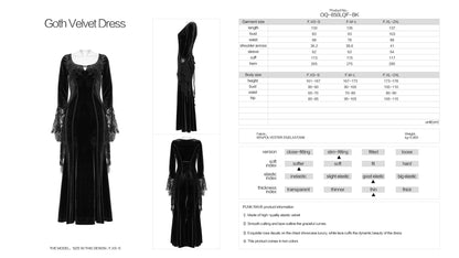 Punk Rave Isolde black velvet dress on display in an alluring pose, highlighting the luxurious fabric and romantic design ideal for alternative fashion.