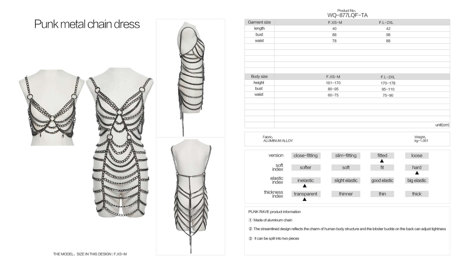 Punk Rave Anslie Aluminium Chain Dress featuring an elegant design, showcasing the lightweight chain accentuating the model's silhouette.