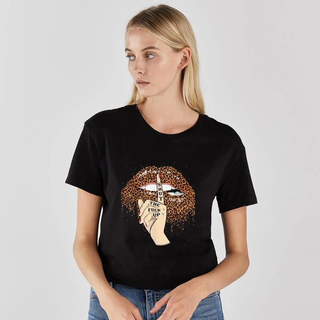 Leopard Lips Print Women's T-Shirt: Hipster Summer Tee