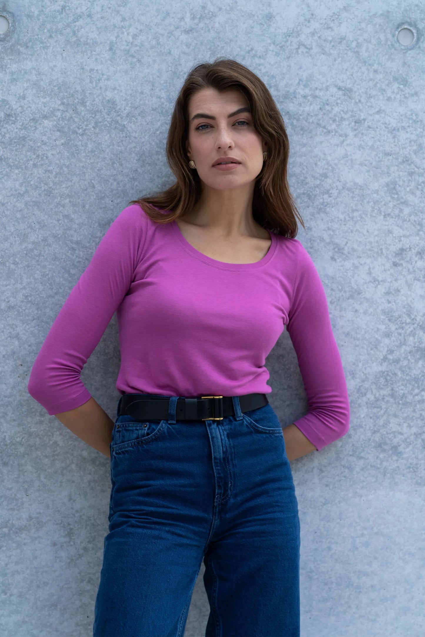 Stylish and versatile women's cotton-modal blend t-shirt in scoop neck design, perfect for casual or polished looks, available in UK sizes 8-16.