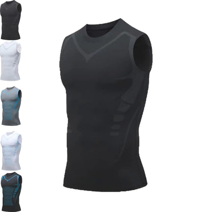Elegant shaping sleeveless therapy shirt, designed for fitness enthusiasts, showcasing premium material and advanced body compression for a defined physique.