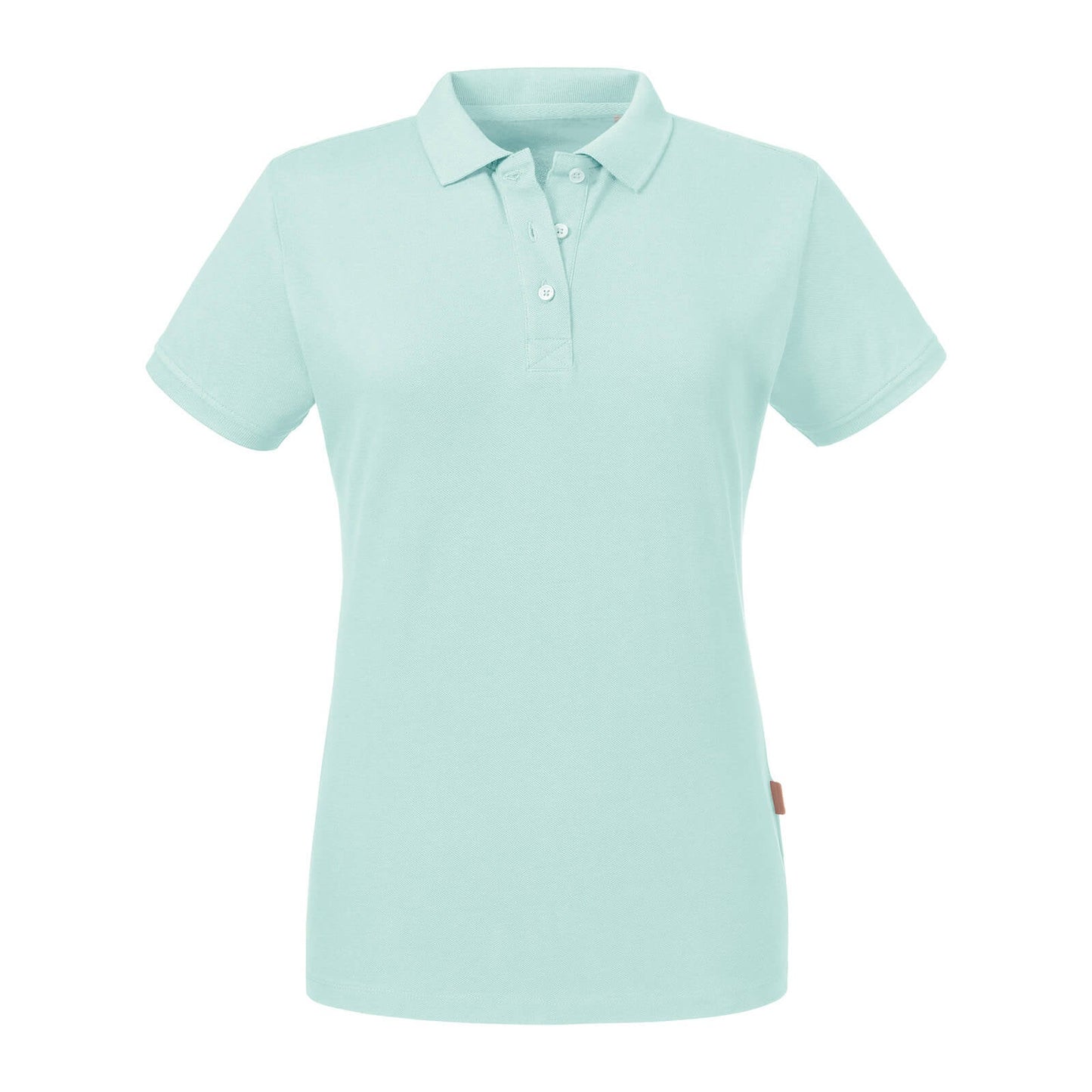 Size guide for ladies' organic cotton polo shirt, displaying various sizes from XS to 2XL.
