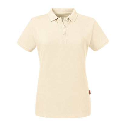Size guide for ladies' luxury organic cotton polo shirt, aiding customers in choosing the perfect fit from XS to 2XL.