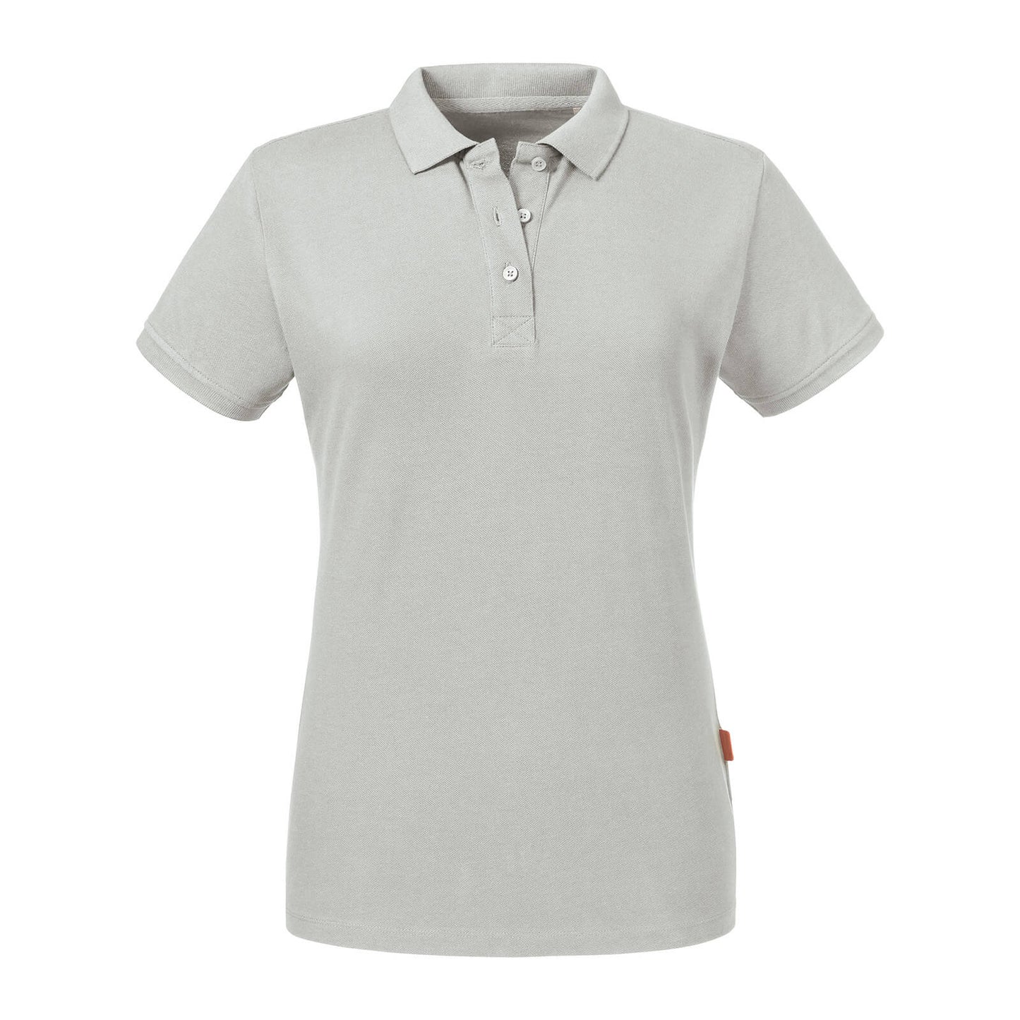 Ladies' luxury sustainable organic cotton polo shirt showcasing contemporary fit and elegant style, available in sizes XS to 2XL.