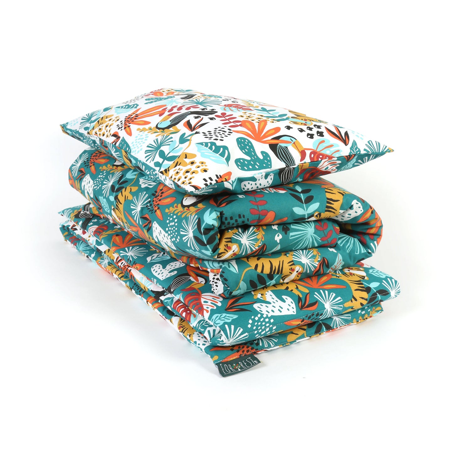 FORREST 3 Piece Reversible Cot Bed Set – Organic Cotton Baby Bedding - Rainforest
