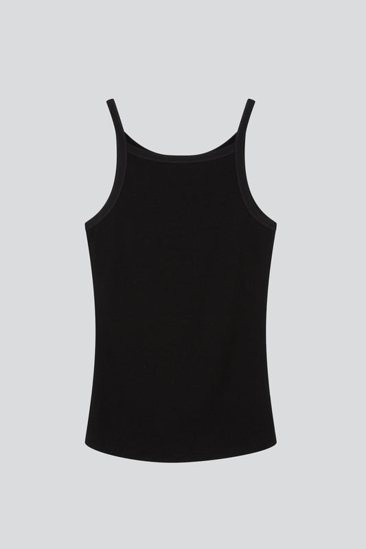 Sustainably crafted high neck tank top for women, featuring a ribbed design and available in sizes 8-16.