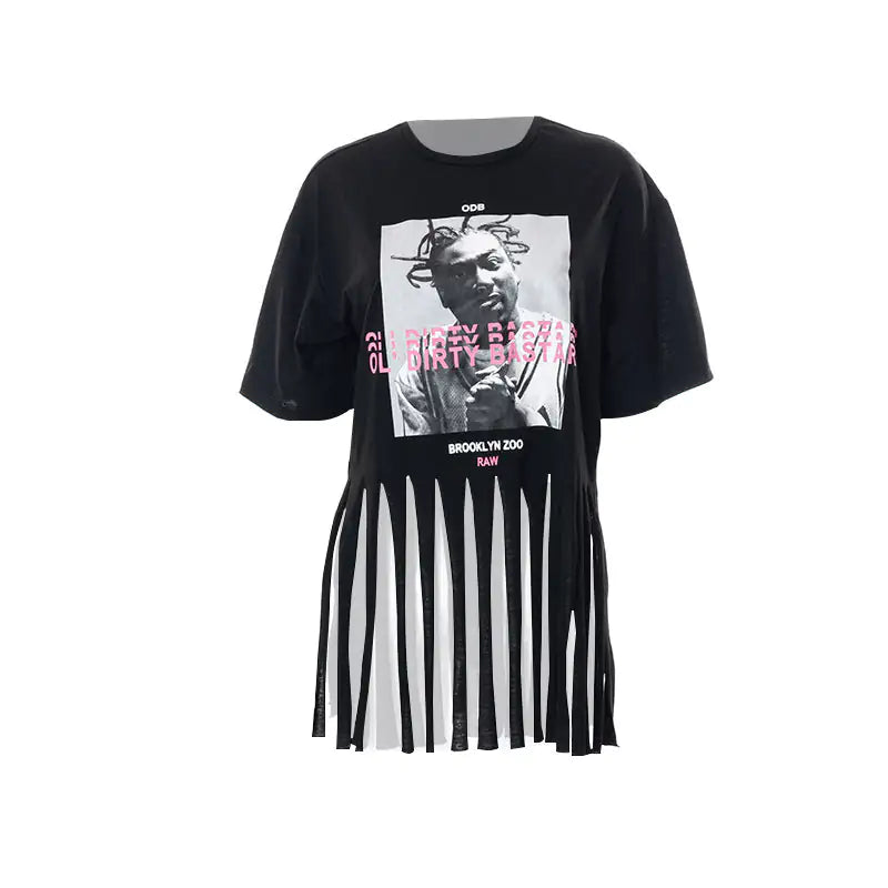 Women's Chic Streetwear Graphic Print Tassel Tee