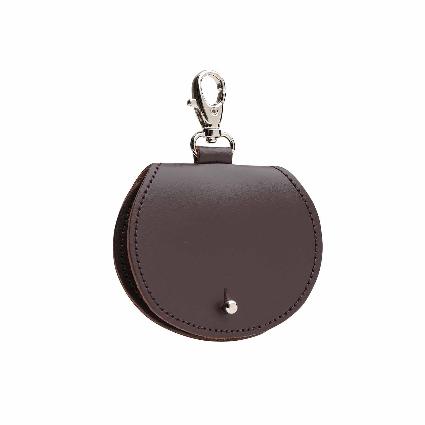Exquisite Mini Dark Brown Leather Saddle Bag Coin Purse Charm, handcrafted in England, showcasing elegant design and luxurious craftsmanship.