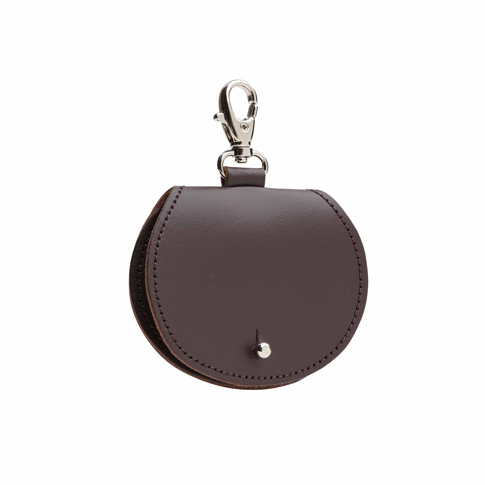 Exquisite Mini Dark Brown Leather Saddle Bag Coin Purse Charm, handcrafted in England, showcasing elegant design and luxurious craftsmanship.