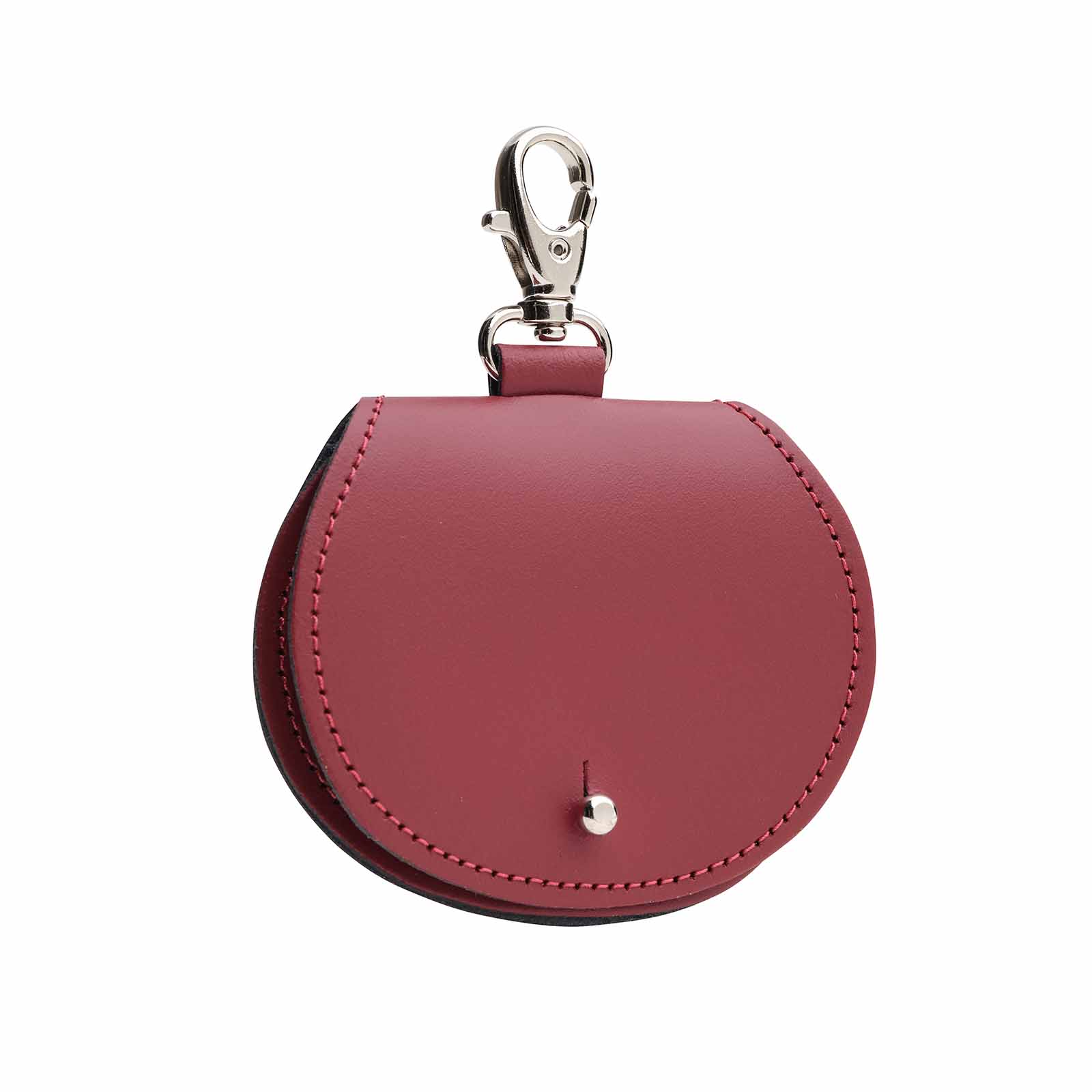 Luxury Mini Saddle Bag Coin Purse Charm in exquisite oxblood leather, handcrafted and detailed, showcasing its compact design of 90 x 75 mm, ideal for storing small essentials.