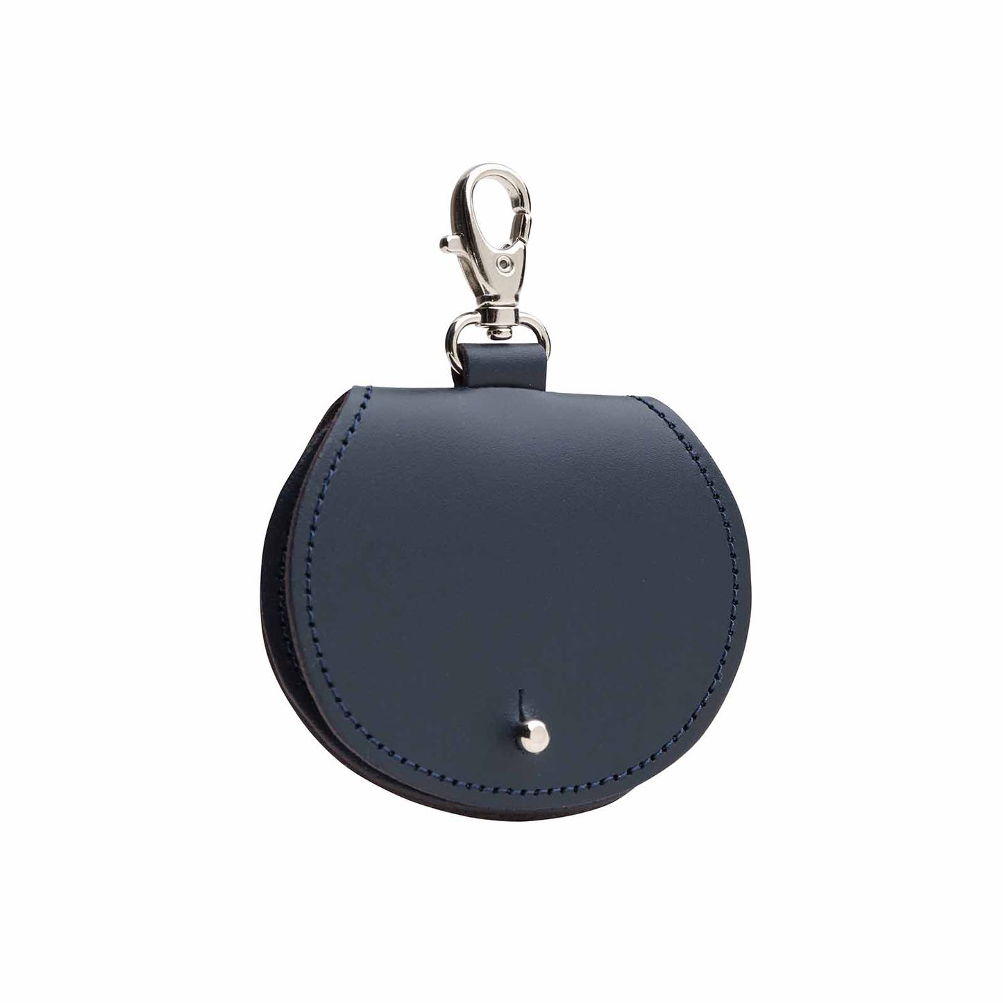 Luxury hand-crafted navy mini saddle bag coin purse charm made from premium leather, showcasing Zatchels' artisanal craftsmanship and embossed logo.