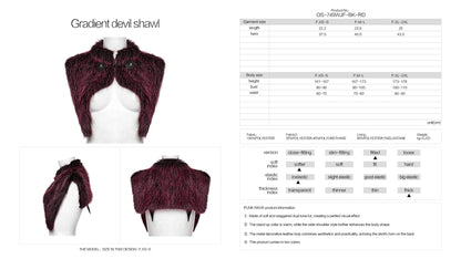 Back detail of the Punk Rave Lilith Gradient Devil Shawl featuring devil horn-inspired accents, adding a distinctive and whimsical touch to gothic attire.