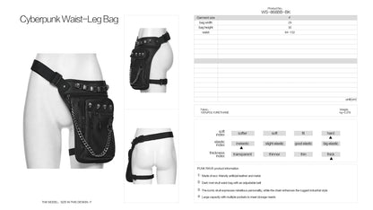 Full view of the Punk Rave Cyberpunk Waist-Leg Bag on a model, emphasising its dark industrial aesthetic that pairs with any festival or urban outfit.