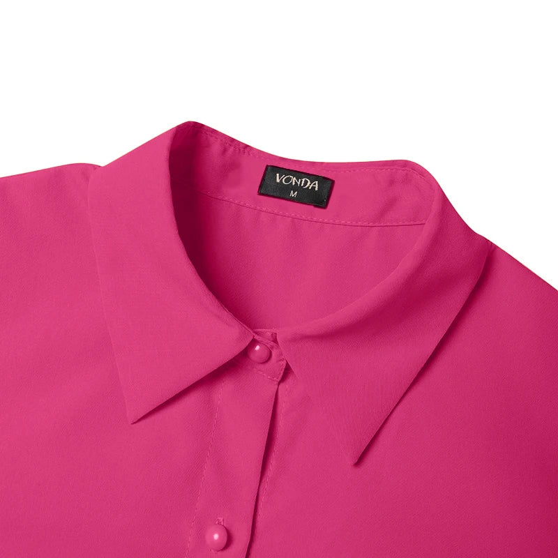 Chic VONDA casual dress for women in vibrant orange, designed for middle-aged women seeking elegance and comfort with its empire waistline and solid pattern.