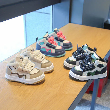 Elegant unisex high-top sport sneakers for toddlers, crafted with durable PVC material and anti-slip rubber outsoles, perfect for all seasons.