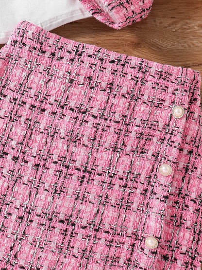 Complete luxury girls' fashion 3-piece set including coat, skirt, and shirt, perfect for fashionable young girls aged 7-13.