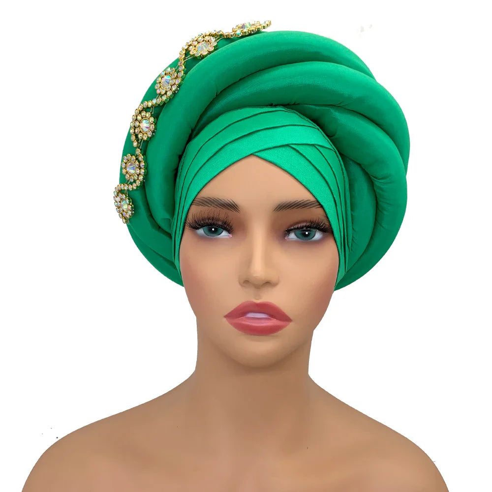 Flat lay of the Gorgeous Twisted Braid Turban Cap in silk, with its details prominently featured, ideal for fashion enthusiasts seeking an elegant head accessory.