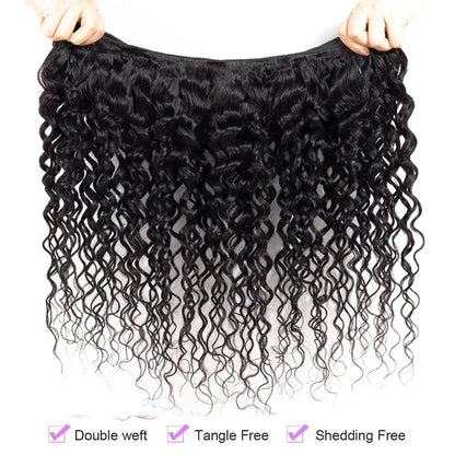 Elegant arrangement of Deep Wave Brazilian Hair Bundles, showcasing the premium quality and rich texture of Remy hair.