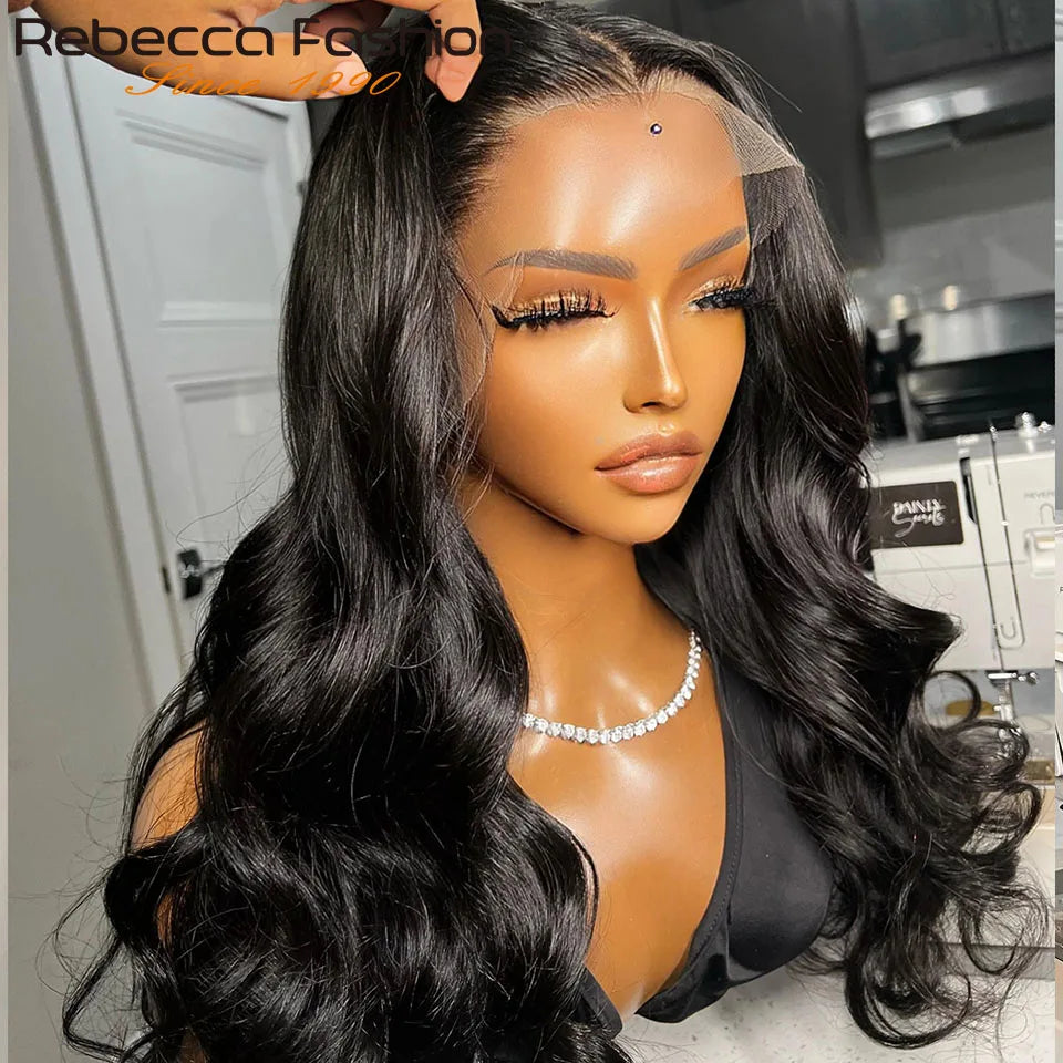Elegant 180D Body Wave Lace Front Wig showcasing soft, wavy texture and seamless transparent lace for a natural look, designed for comfort and beauty.