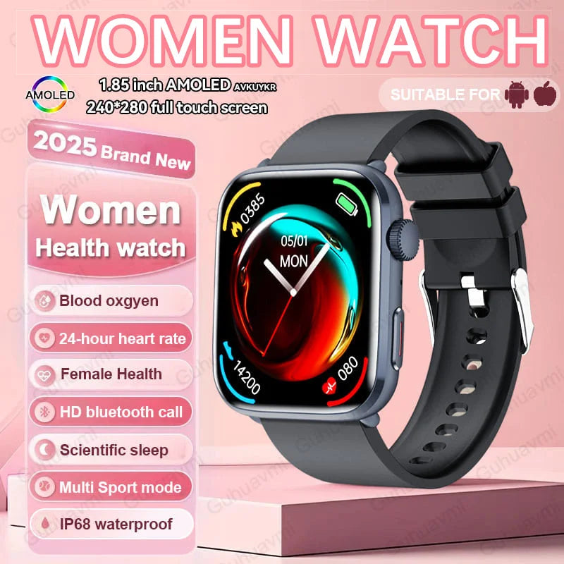 Chic smartwatch with vivid AMOLED display, showcasing advanced health metrics including temperature and blood oxygen levels.