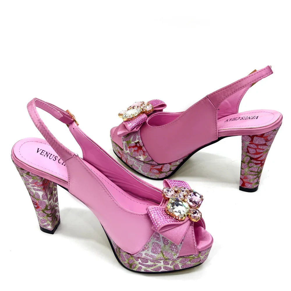 Chic high heel shoes in royal blue adorned with rhinestones, perfect for women's special occasions including weddings and parties.