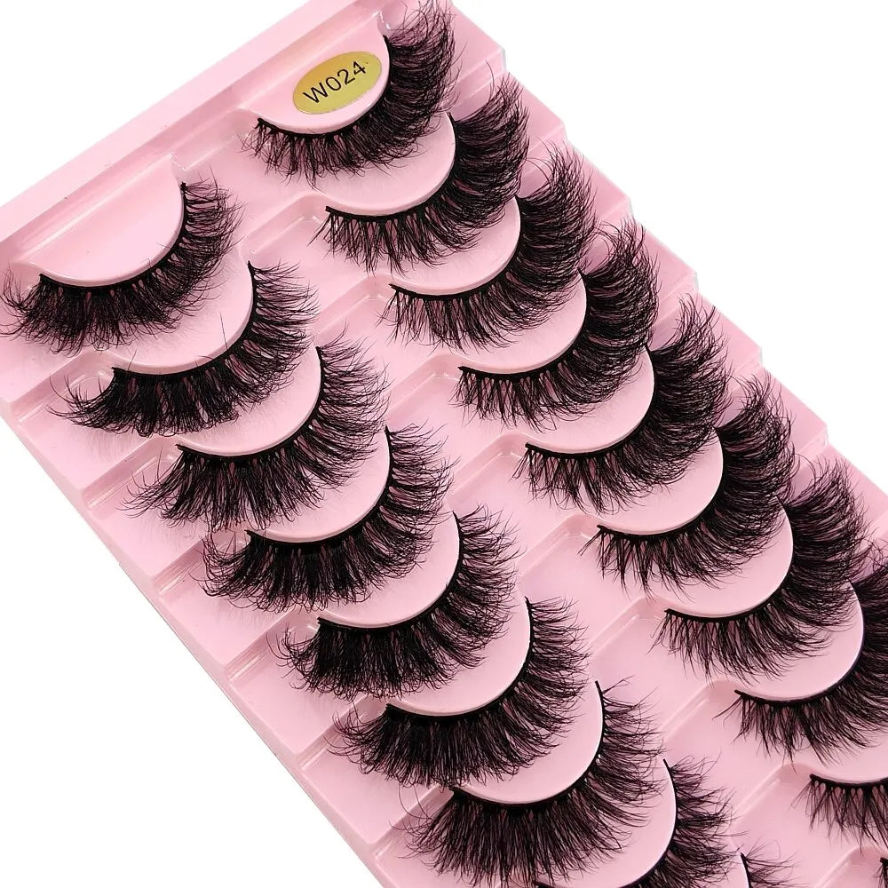 Elegant Fluffy Faux Mink Eyelashes - 10 Pairs of Soft, Dramatic Strips for Eye-Catching Beauty.