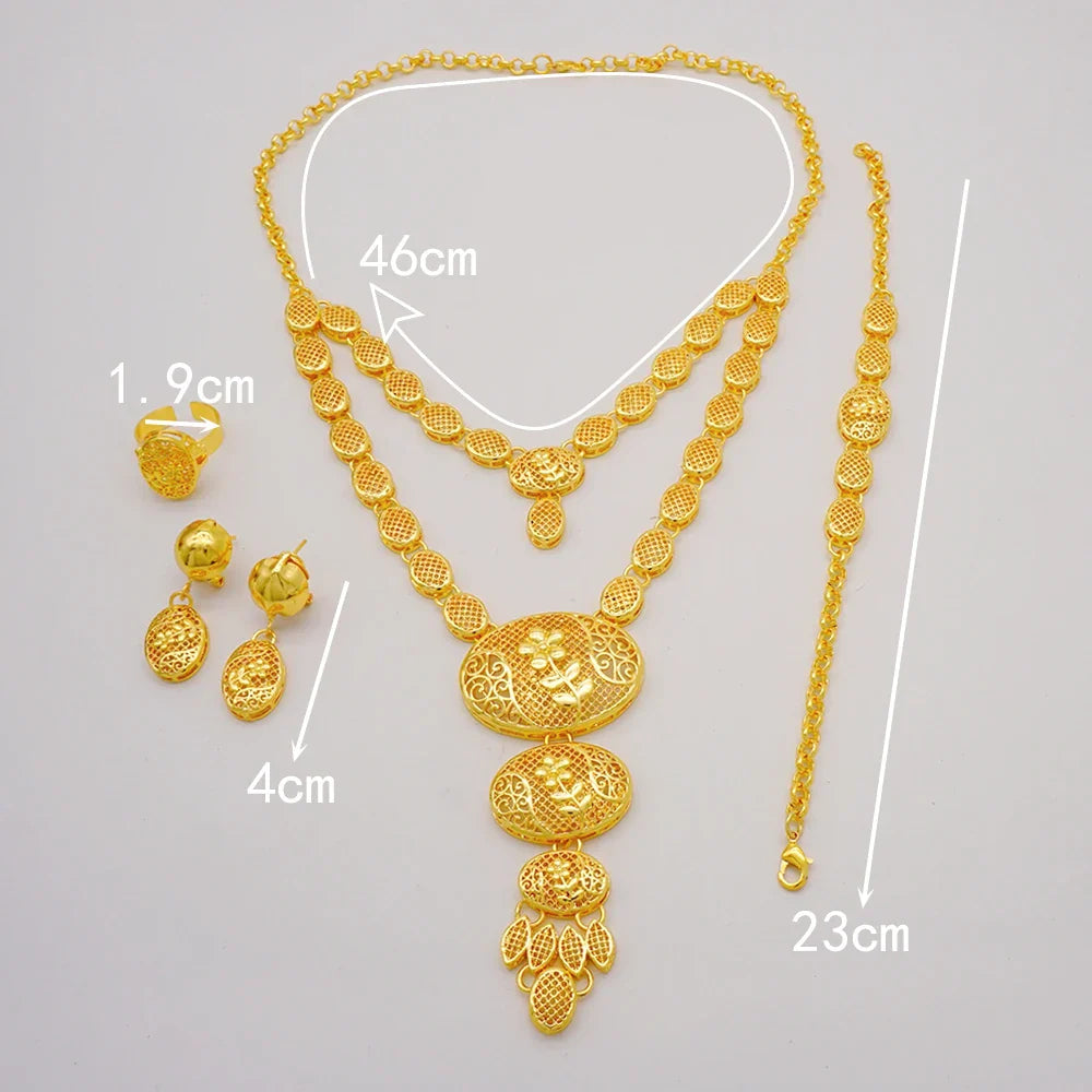 Elegant gold bracelet from a Dubai-inspired jewelry set, crafted for women, ideal for bridal occasions with a trendy African design.