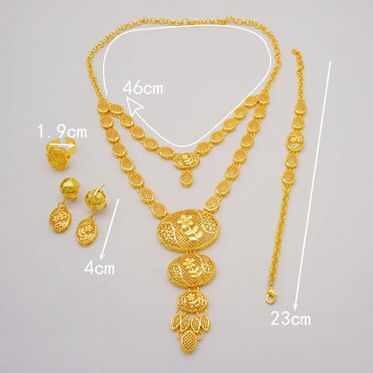 Elegant gold bracelet from a Dubai-inspired jewelry set, crafted for women, ideal for bridal occasions with a trendy African design.