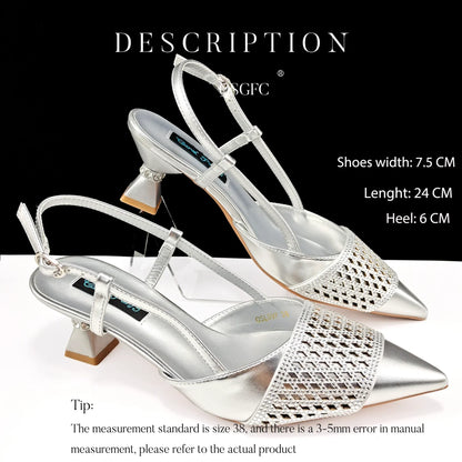 Sleek women's party shoes featuring shimmering rhinestones, paired with an elegant black gold bag, ideal for sophisticated occasions.