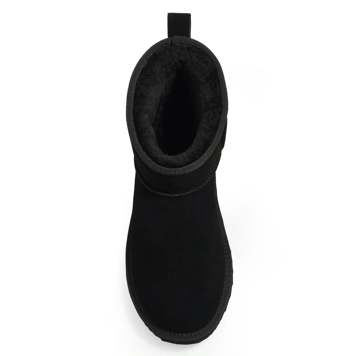 Stylish view of women's plush suede ankle snow boots showcasing the exquisite cow suede material and sleek silhouette.