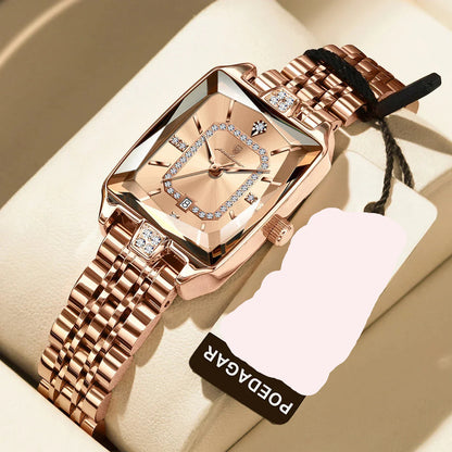 Showcasing a fashionable waterproof rectangular watch, equipped for diving and swimming with a 3-bar water resistance.