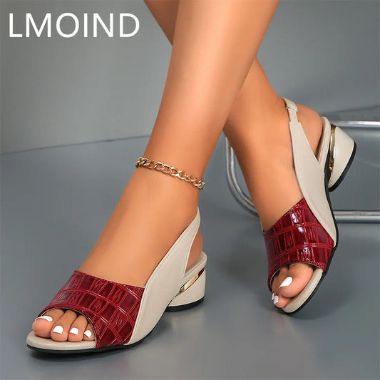 LMOIND Women's Chunky Mid Heel Sandals with Open Toe, featuring a stylish fashion platform design, perfect for summer occasions.