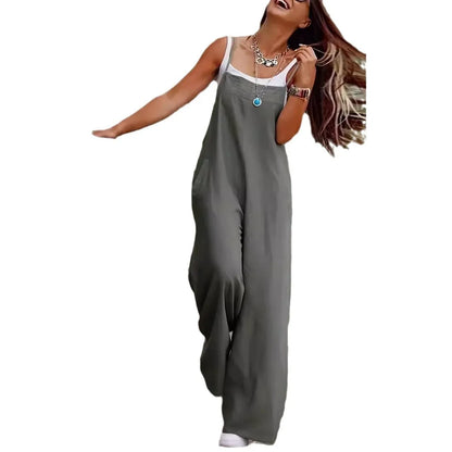 Fashion-Forward Women's Plus Size Jumpsuit with Wide Legs and Practical Pockets, Exuding Effortless Style for Every Season.