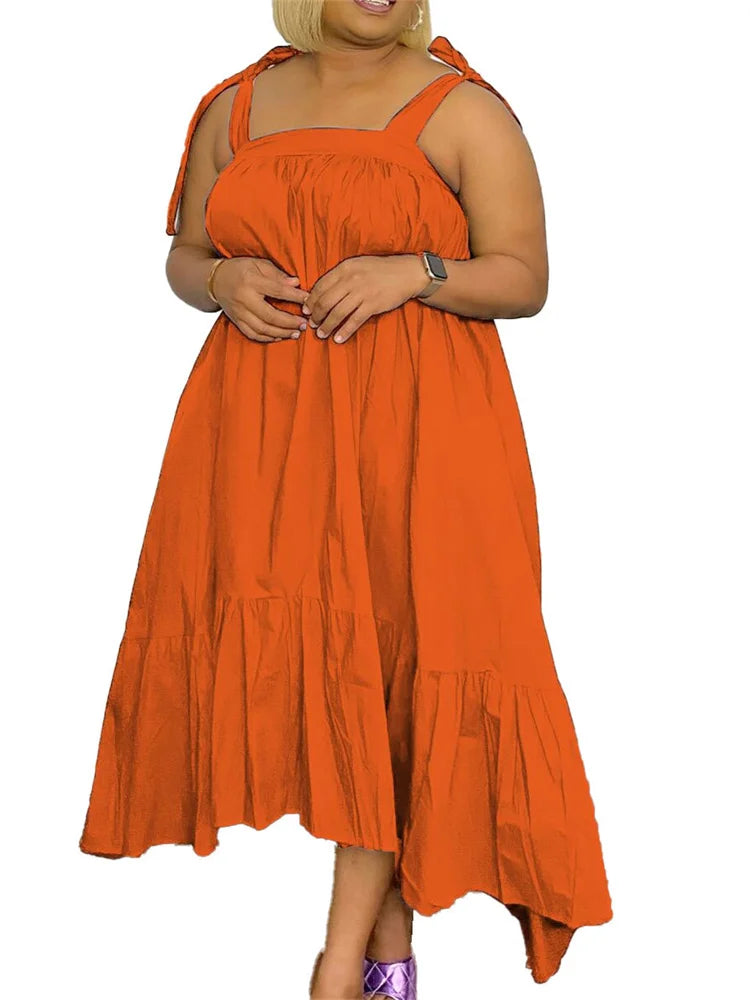 Chic Wmstar Plus Size Maxi Dress in vibrant purple, featuring a smooth polyester fabric and a minimalistic solid pattern, designed for stylish outings this summer.