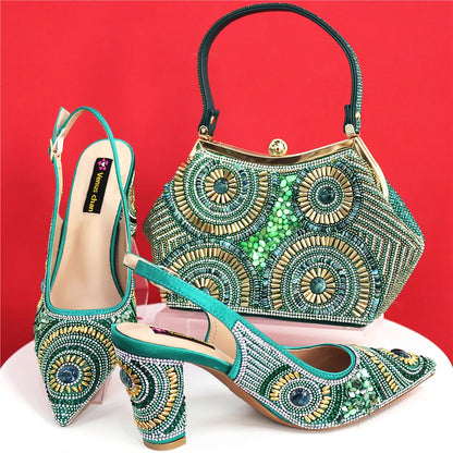 Sophisticated image of a complete women's footwear and handbag ensemble, showcasing elegant pointed toe pumps and a stylish handbag designed for refined taste.