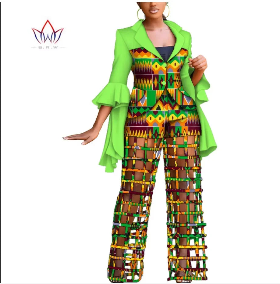 Sophisticated women's African clothing with intricate patterns, embodying luxury and traditional craftsmanship in a stunning evening dress.