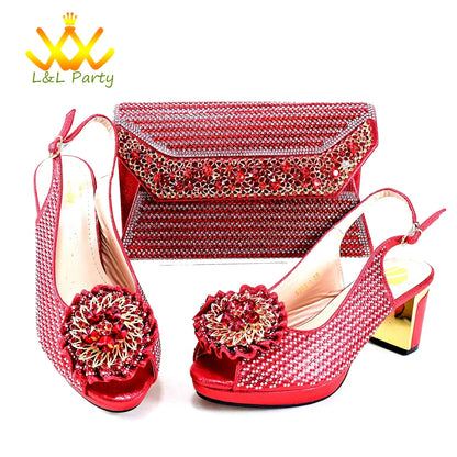 Close-up view of the sophisticated high heel platform sandals adorned with shimmering crystals, ideal for formal events.